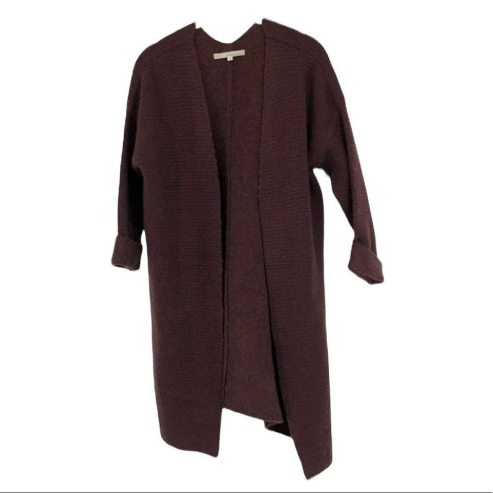 Monk & Lou burgundy acrylic knit cocoon longline cardigan side pockets XS